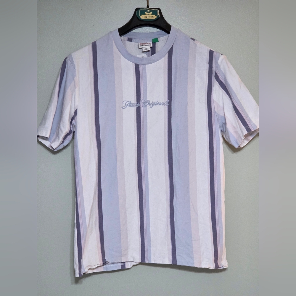 Vintage Guess Originals Striped Tshirt Light Muted Pastels ECO Line Sz SM